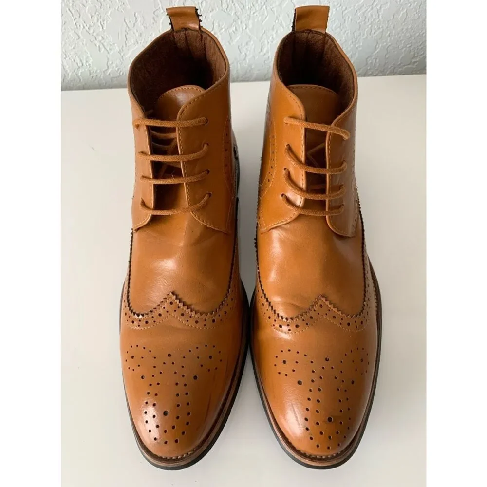 Men's Tan Leather Wingtip Lace-Up Boots Size 26,5/41/8
